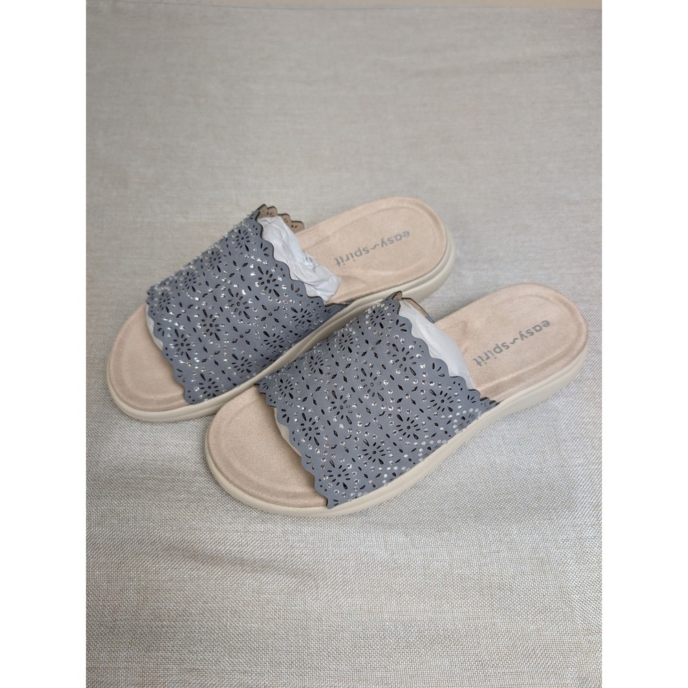 Easy Spirit Sealora 3 Slideβ Sandals Womens 8W Blue NWT Laser Cut Rhinestone